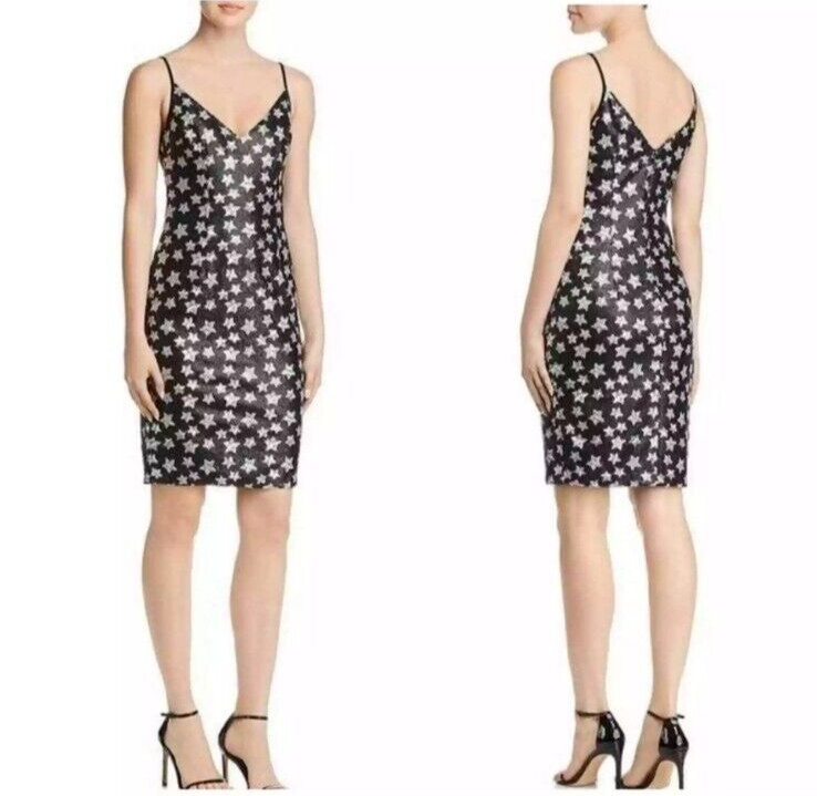 Black Halo Amorie Sequin Dress 12 Starry Night Party Mini Cocktail Black Silver