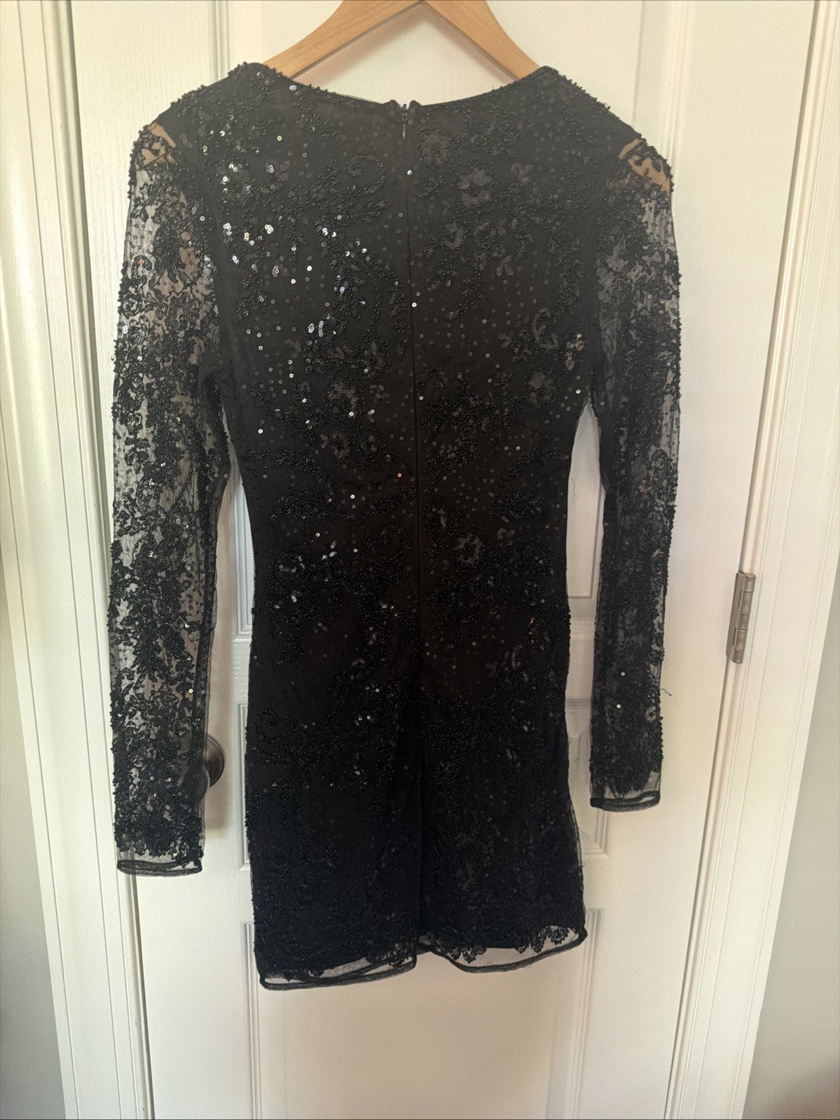 Altar’d State Black Beaded Sequined Lace Cocktail L/S Women’s Mini Dress XS NWT