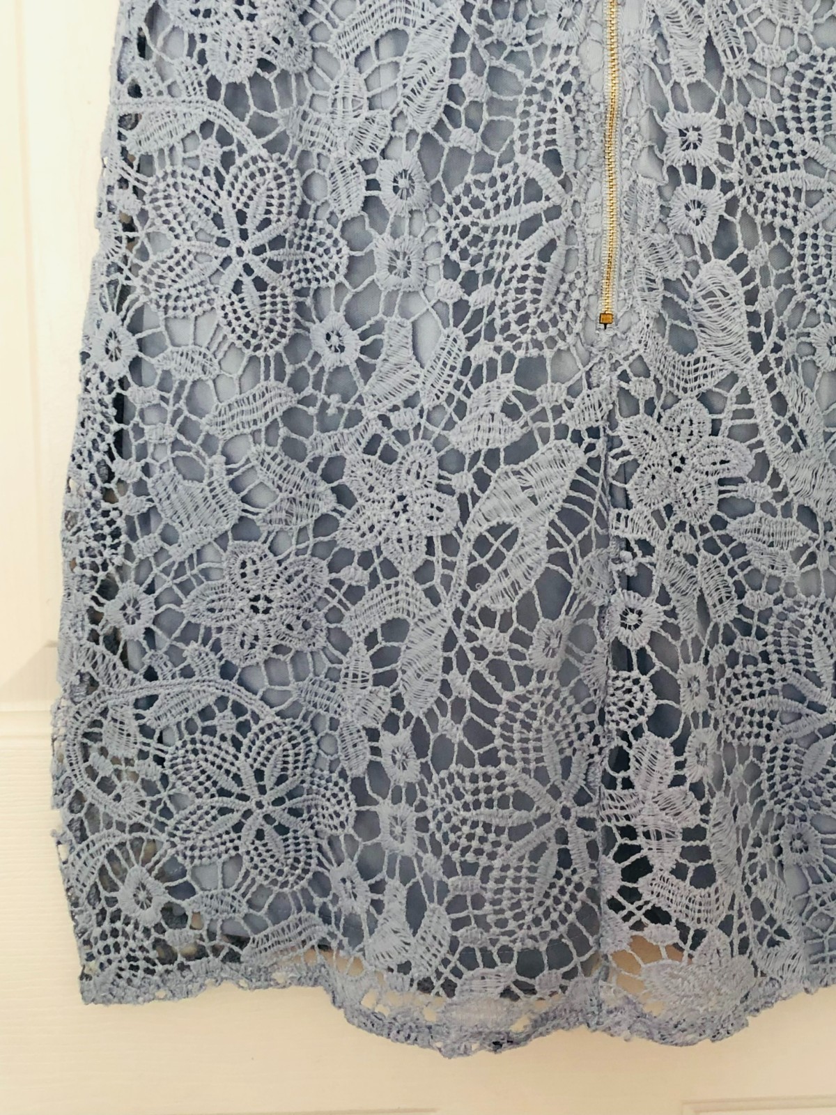 She + Sky Women Crochet Lace Lined Dress, Short Sleeve, Size S, Light Blue