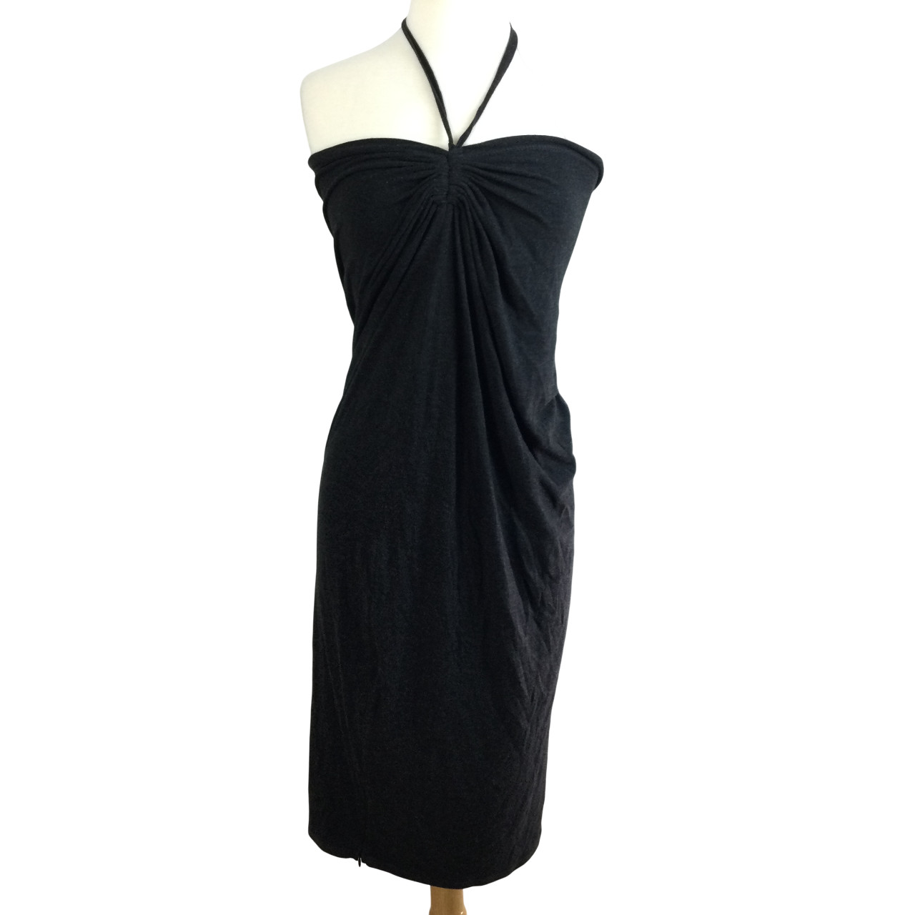 Linda Lundstrom Womens Sleeveless Jersey Halter Dress Charcoal Size 12