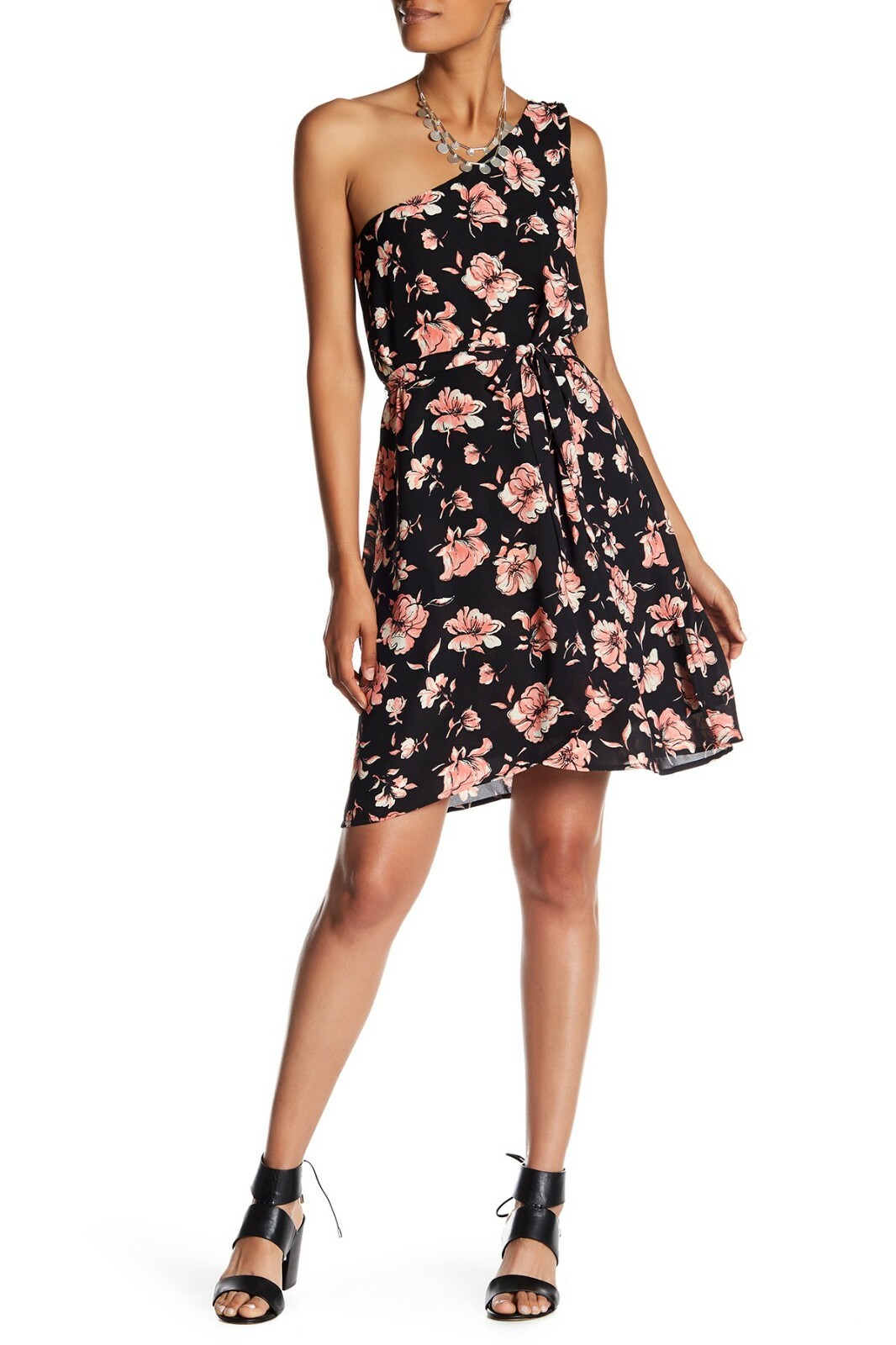 DR2 By Daniel Rainn Womens Size S Black Pink Floral One Shoulder Shift Dress