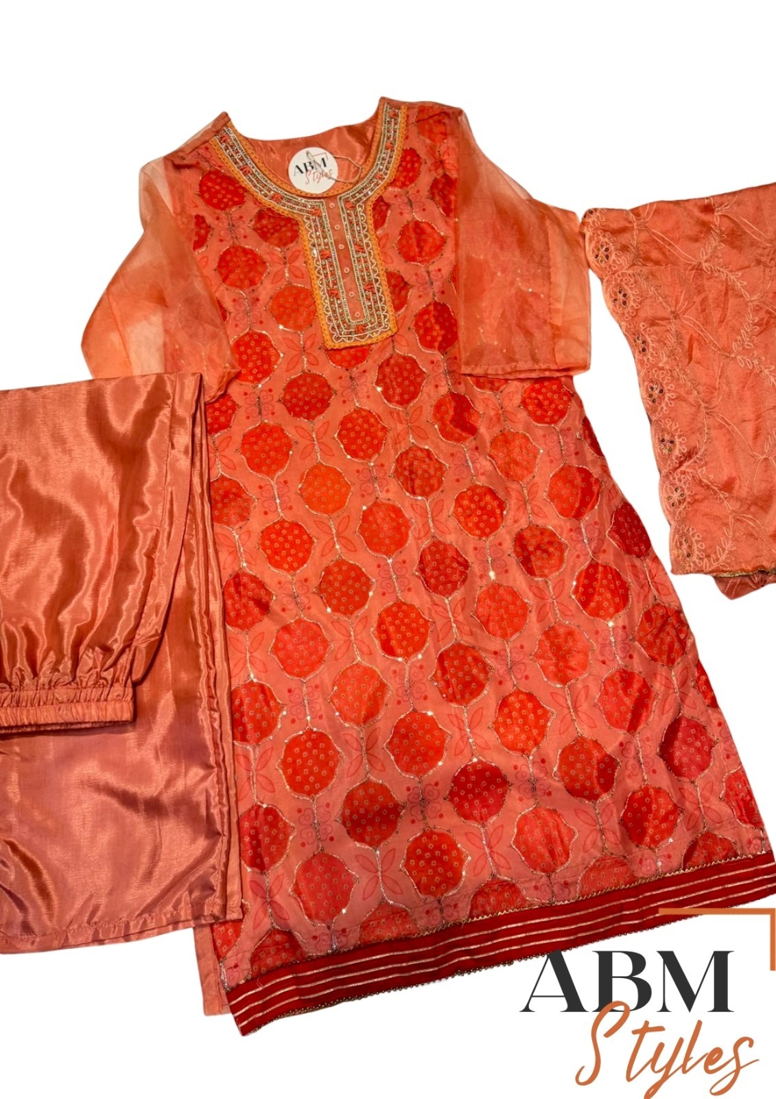 Peach Embroidered Blended Straight Kurta Set