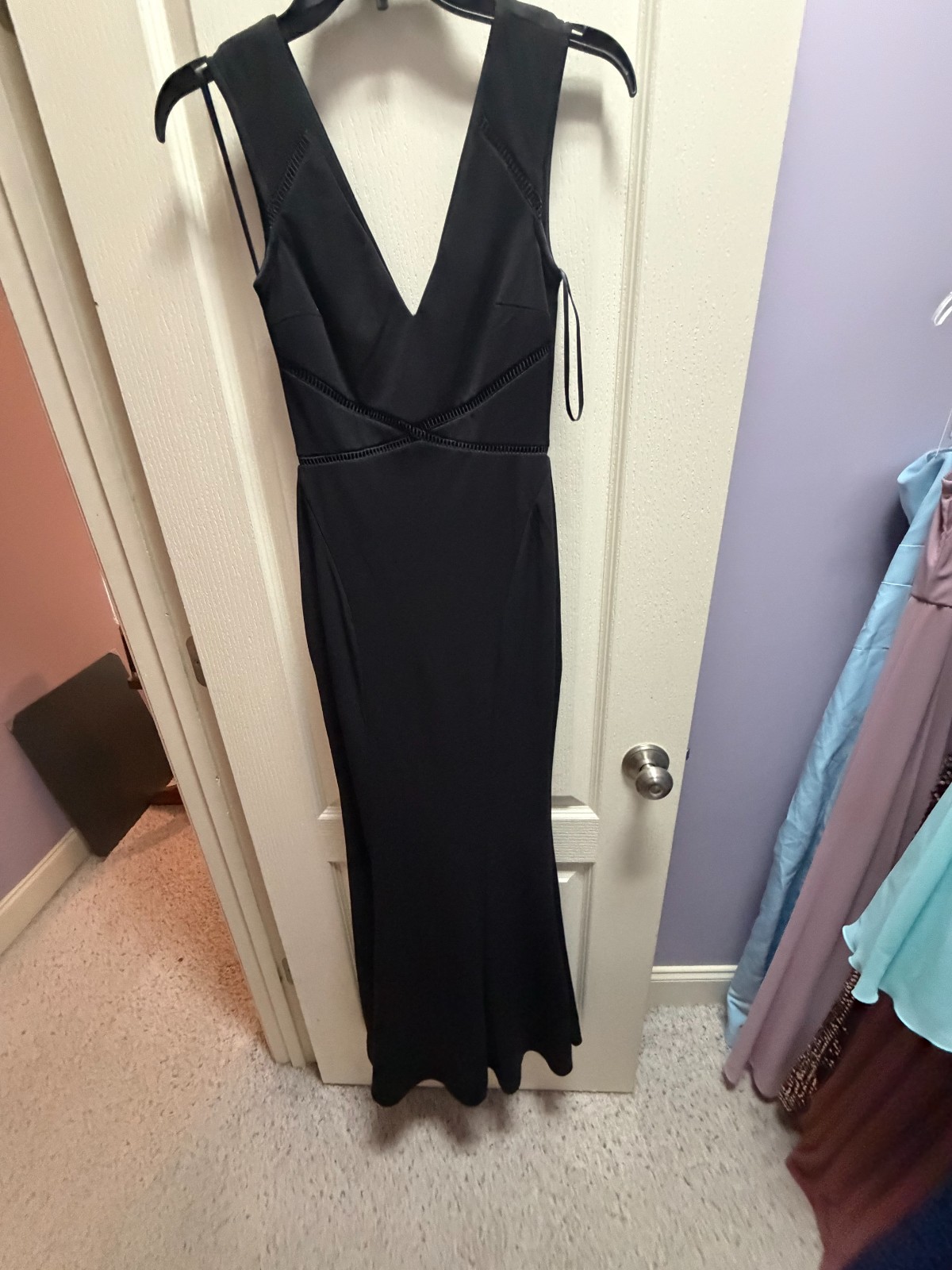 Lulu’s Black V Neck Floor Length Dress- Size X-Small