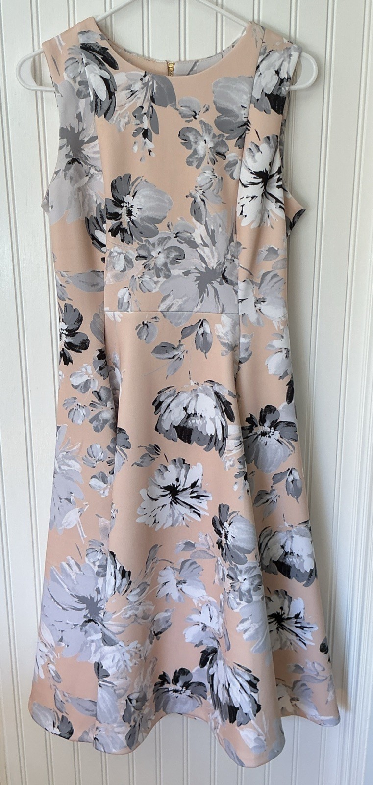 Calvin Klein Peach & Multicolor Floral Sleeveless Fit & Flare Dress 6 Gold Zip