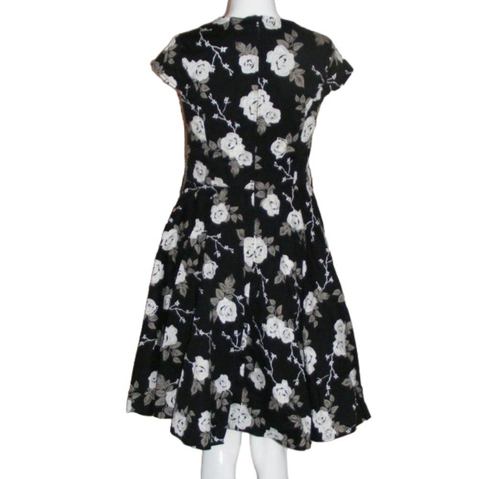 HELL BUNNY Vixen Dress, M, Swing, B&W Roses, Cap Sleeve, A-line, Retro, F&F