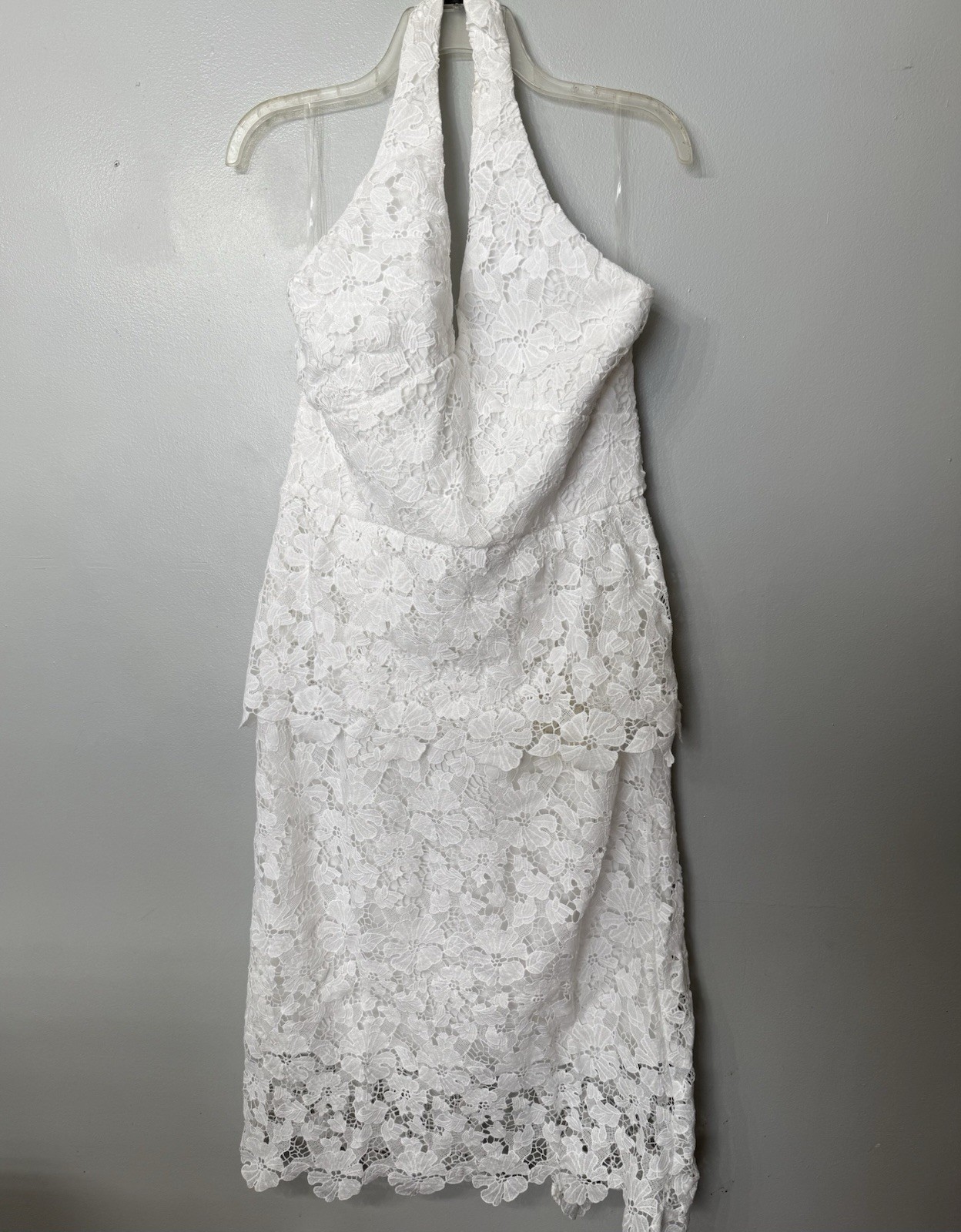FASHION NOVA GALETTE LACE WHITE HALTER MIDI DRESS Size 16 / XL. New W Stain