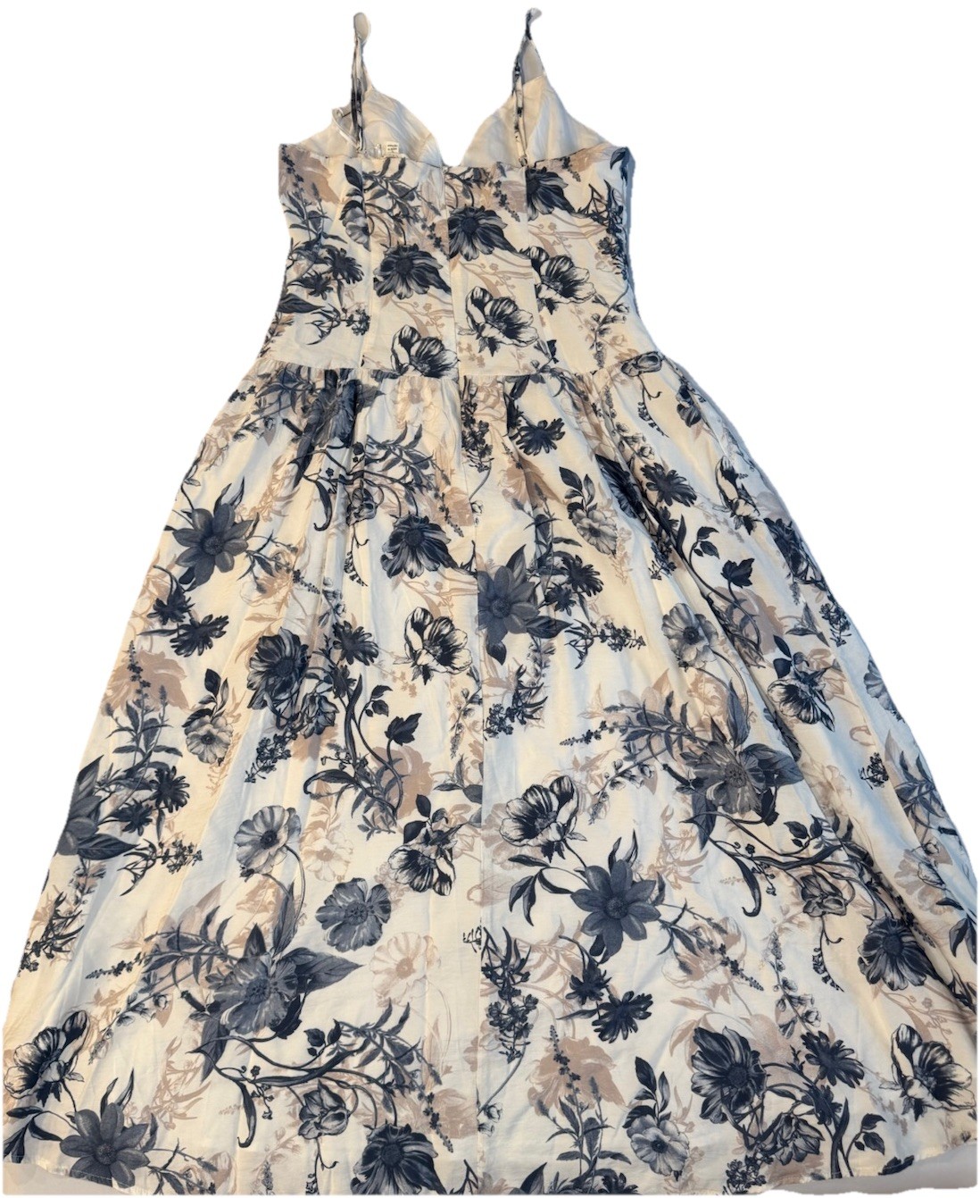 Storia Maxi Sundress Womens Size L Blue Brown Floral Smocked Lined Cottagecore