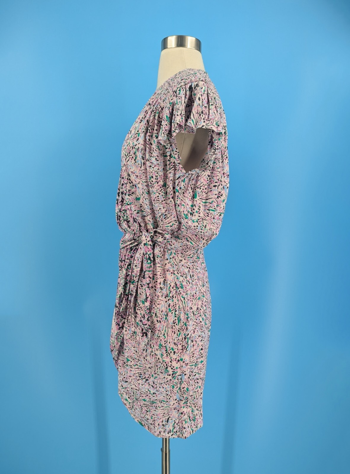 IRO Manza Size 38 Mini Short Sleeve Rayon Print Wrap Dress US size 6