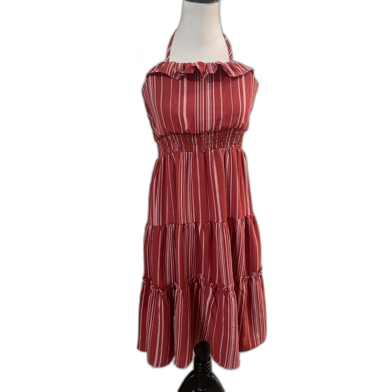 ONE CLOTHING Halter Backless Summer Dress Red & White Striped Gathered Waist S