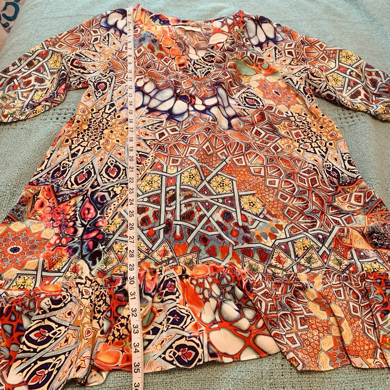 True Colours by La Moda Multi Color Mosaic Boho Silk Dress Size S/M