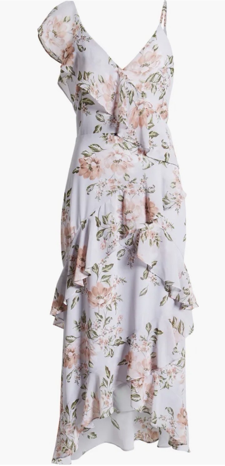 Wayf Women’s Morgana Floral Tiered Ruffle Asymmetric Sleeve Maxi Dress Size L