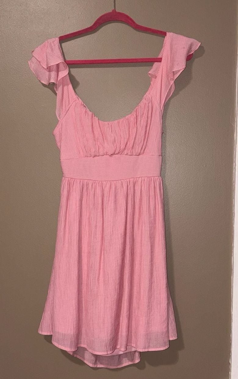 Blu Pepper Pink Ruffle Sleeve Tie Back Mini Dress