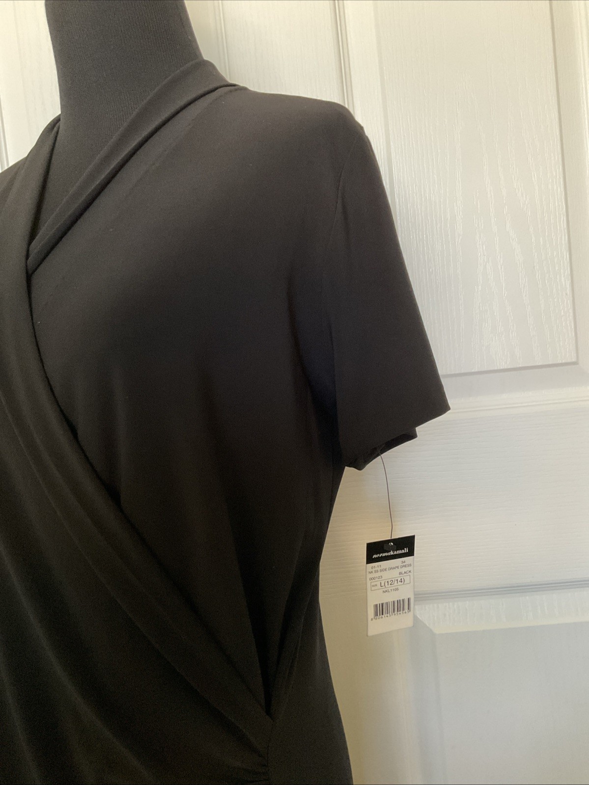 Norma Kamali Black S/S Ruched Side Drape Sheath Dress L (12-14) NWT