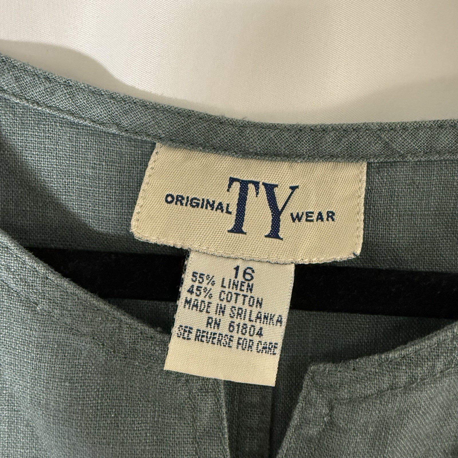 Original TY Wear Linen Blend Maxi Dress Womens 16 Green Sleeveless Vneck Pockets