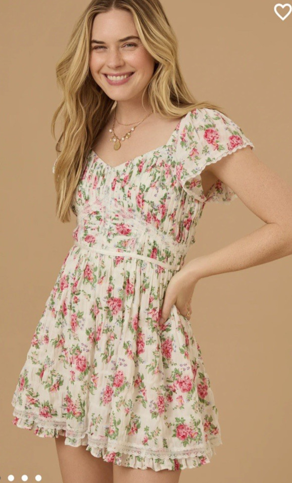 NWT ALTAR’D STATE BELLA FLORAL MINI DRESS XS IVORY PINK XSMALL