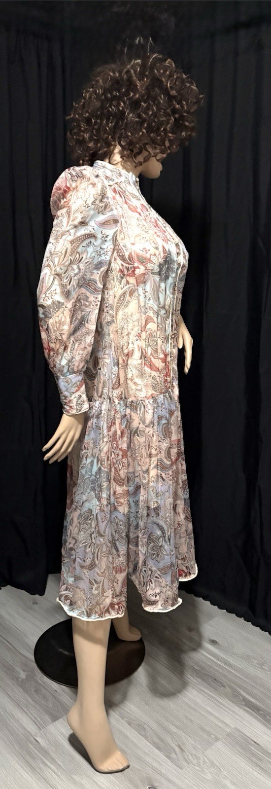 UNKNOWN JACOBEAN PRINT GEORGETTE W/SLIP IVORY, COPPER + MULTI, MAXI DRESS SMALL