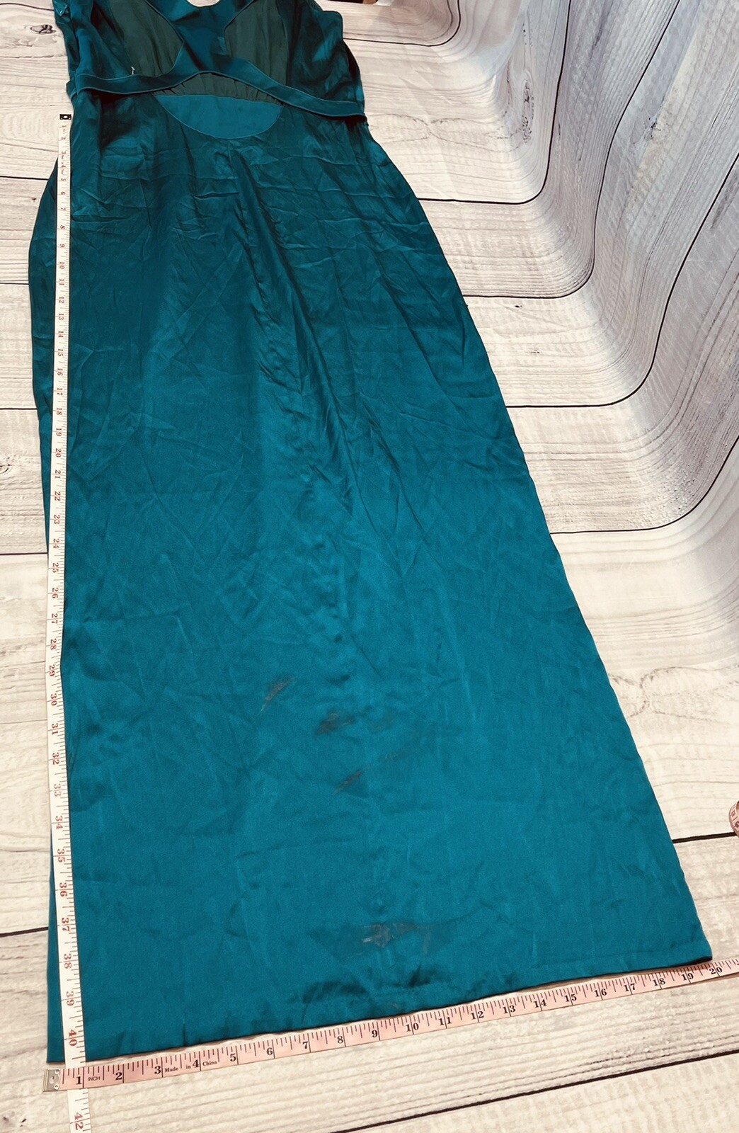 NEW BARRON DUQUETTE Medium 35” Bust Teal Silk Satin Long Dress *AS IS See Pics