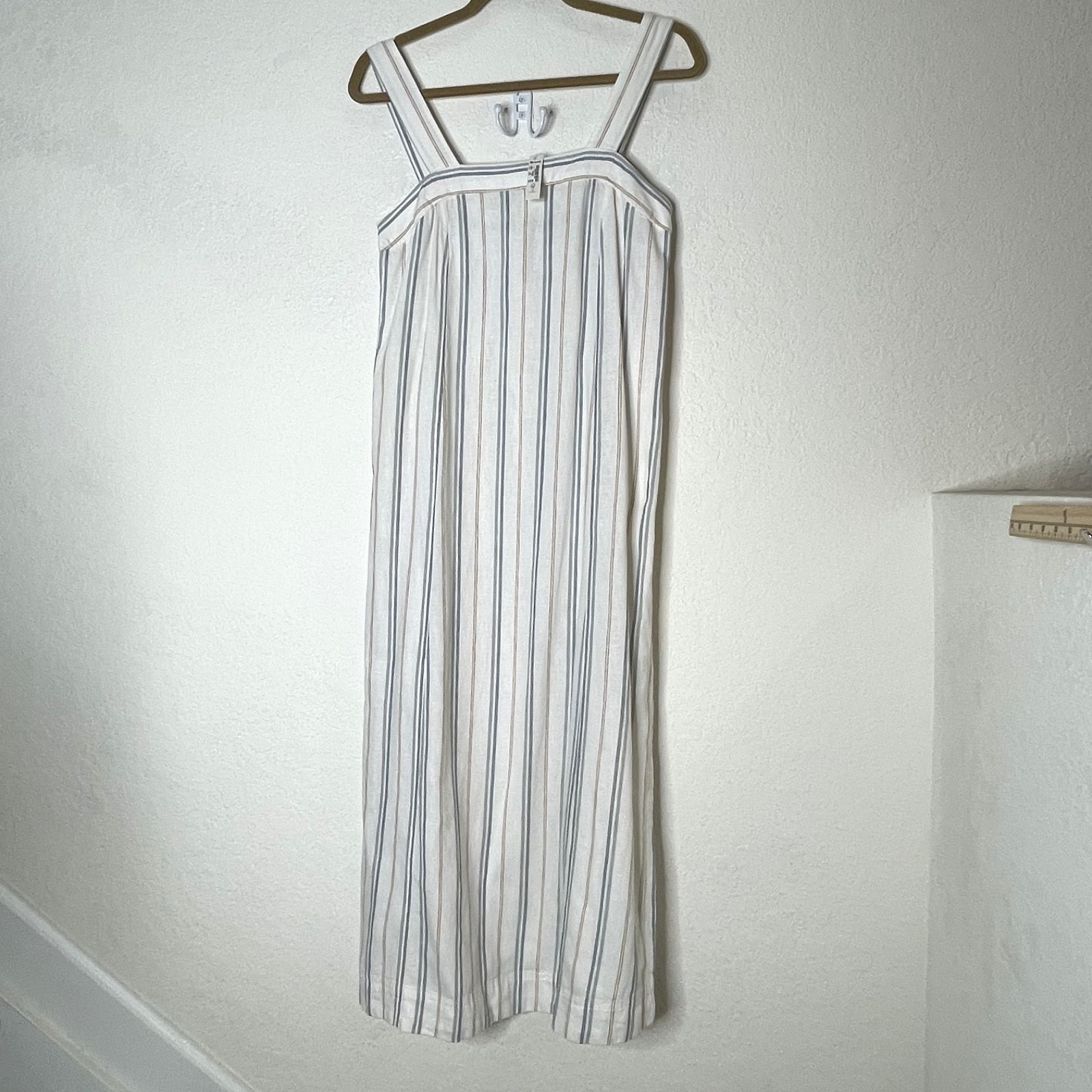 Madewell Striped Midi Dress Womens Sz S NWT Linen Blend Button Strap Summer