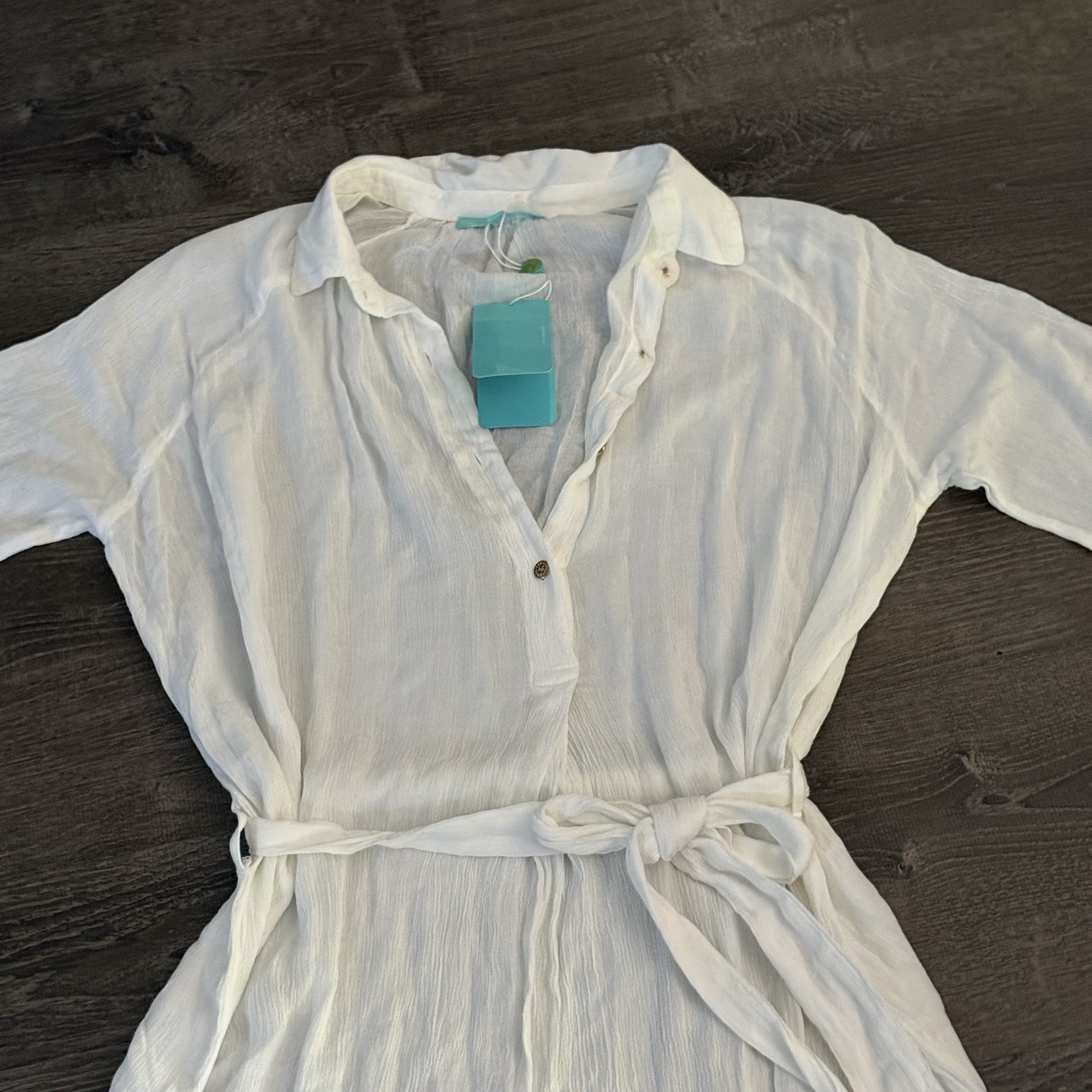 NWT Melissa Odabash Medium Alesha white Cover-Up Midi Dress Kaftan Gauze Belt