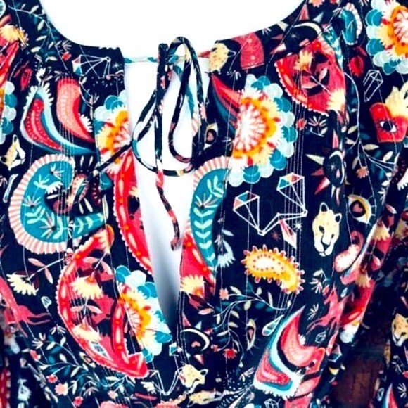 NWT Mystical Creatures LOFT Navy 100% Cotton Relaxed Belted Dress SZ S/M