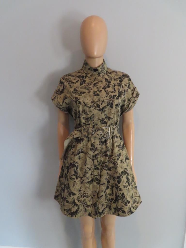 Christian Dior Beige/Black Libellule Butterfly Print Shirt Dress F 34/US 2