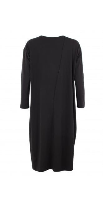 Moyuru Asymmetrical Drape Dress Womens Black Jersey Pocket Lagenlook Avant Large