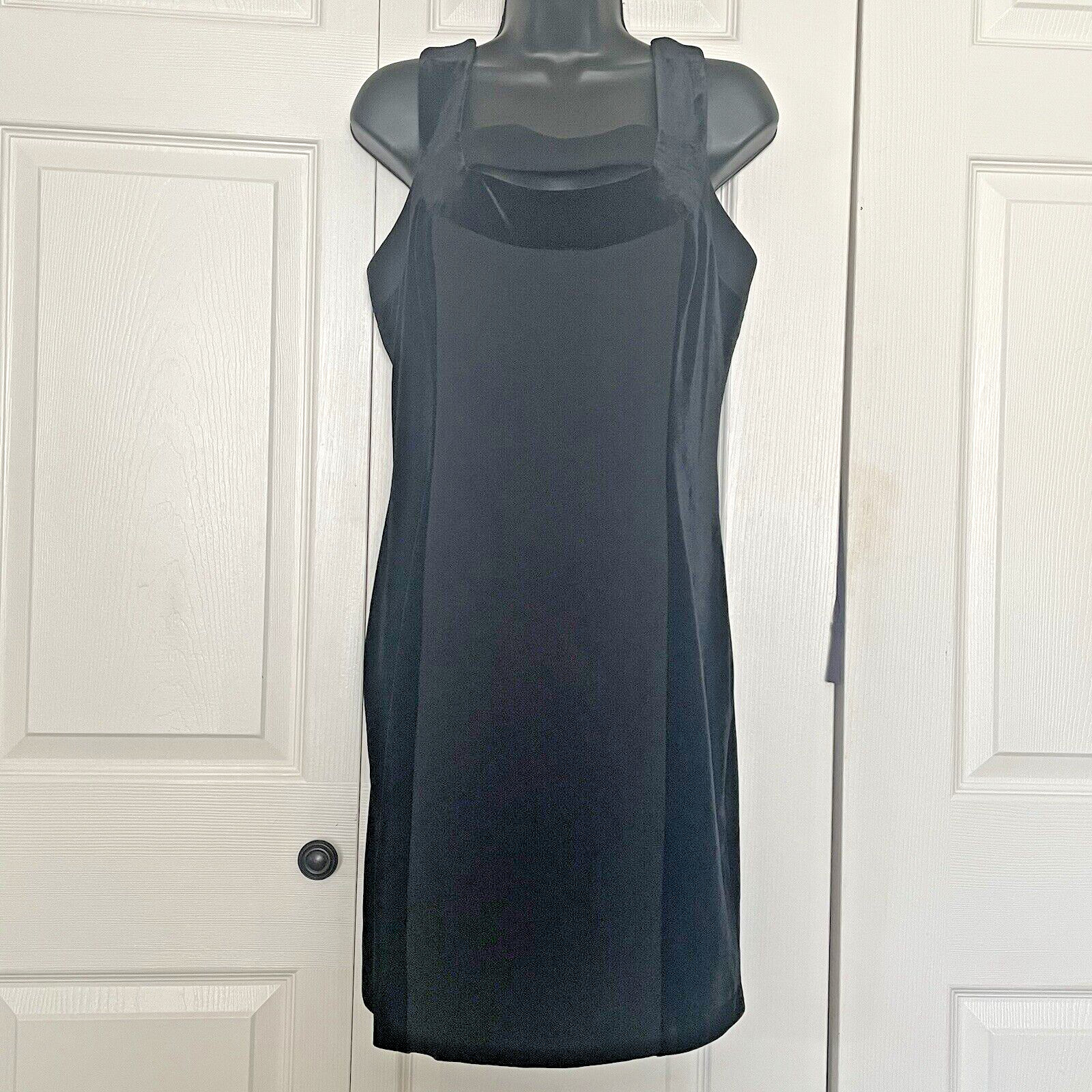 Vintage 90s YL By Yair Dress Women 10 Black Velvet Panels Cutout Sleeveless LBD