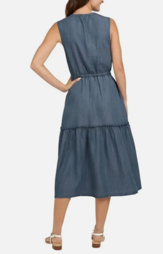 Lands’ End Women’s Lyocell Tiered Midi Dress, Blue, Size M NEW WITH IMPERFECTION