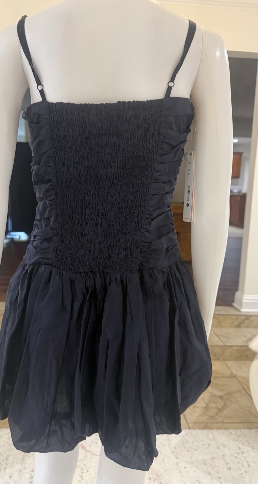 AQUA Sweetheart Navy Ruched Bubble Mini Dress Size M