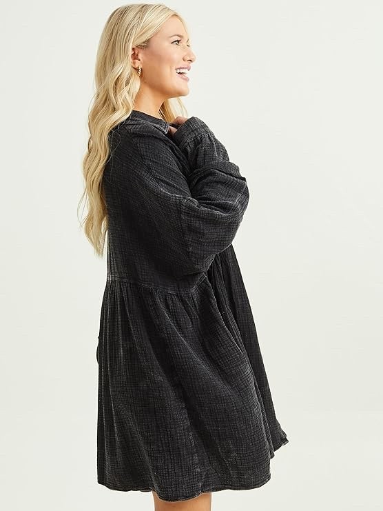 Altar’d State Women’s Oversized Black Shirt Dress Effortless Chic Versatile