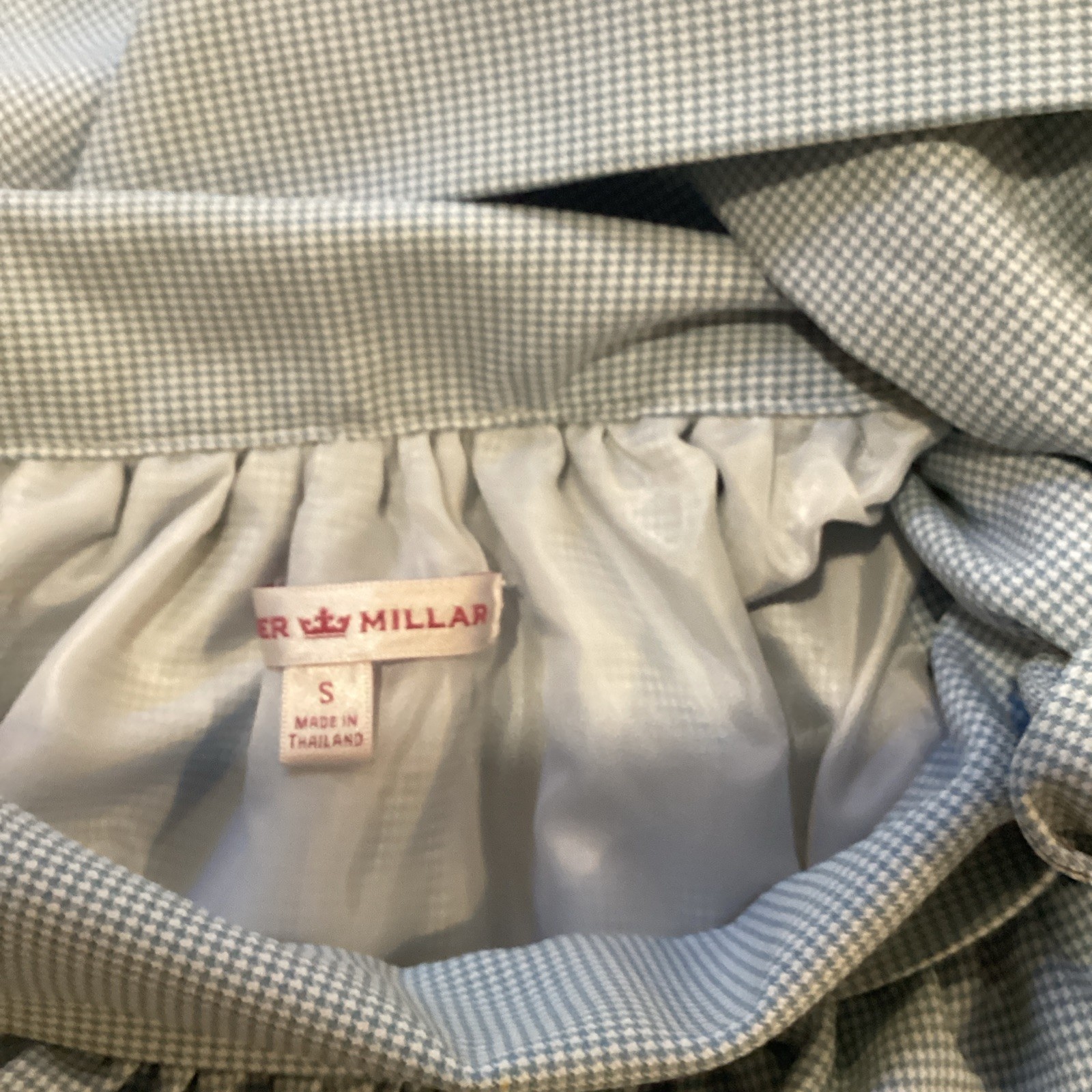 Peter Millar Sleeveless Dress High Neck Tie Blue White Mini Checks Small