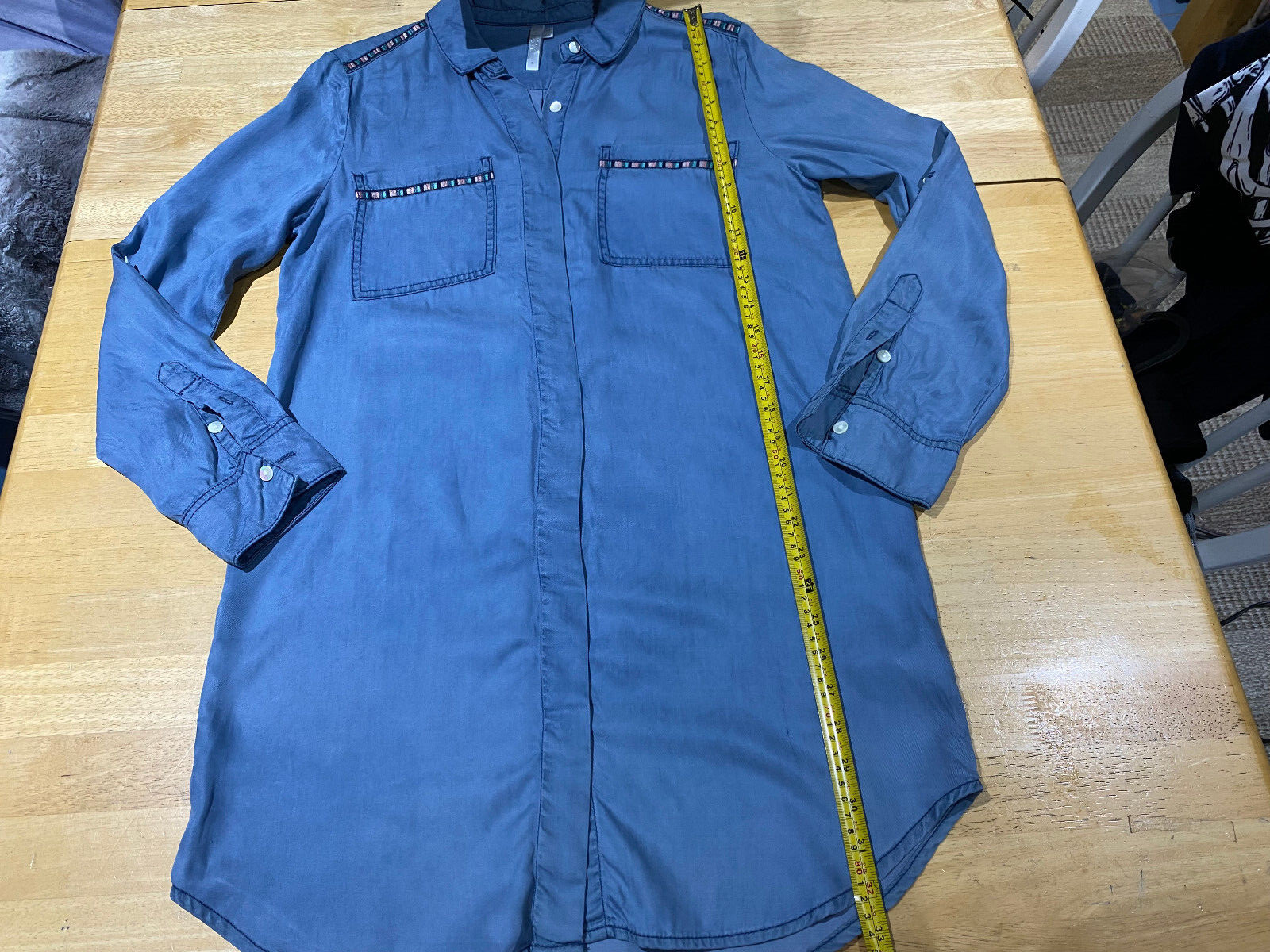 Seafolly Australia Long Sleeve Denim Shirt Dress w/ Embroidered Trim Women’s S