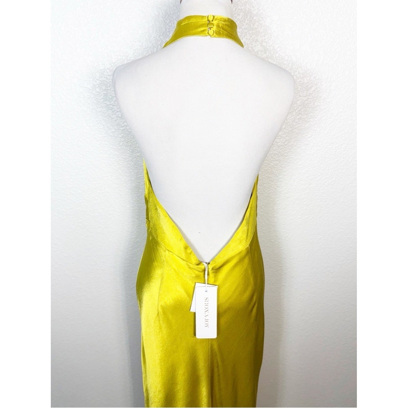 Shona Joy NWT Size 10 Sofia High Cowl Neck Open Back Maxi Dress Gown in Lime