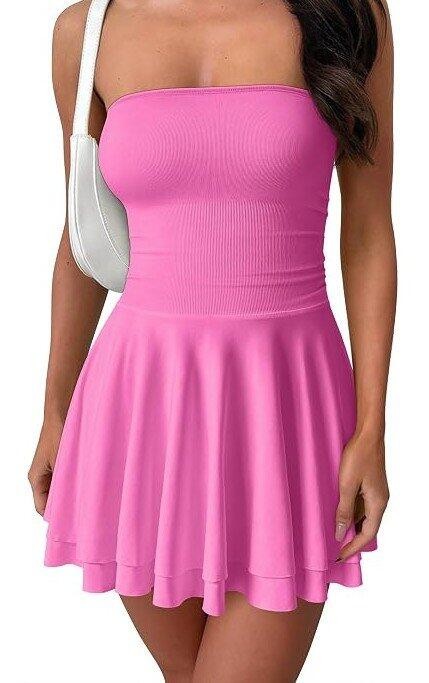 NEW OQQ Women’s Pink Strapless Mini Tube Top Corset Flowy Cocktail Dress Medium
