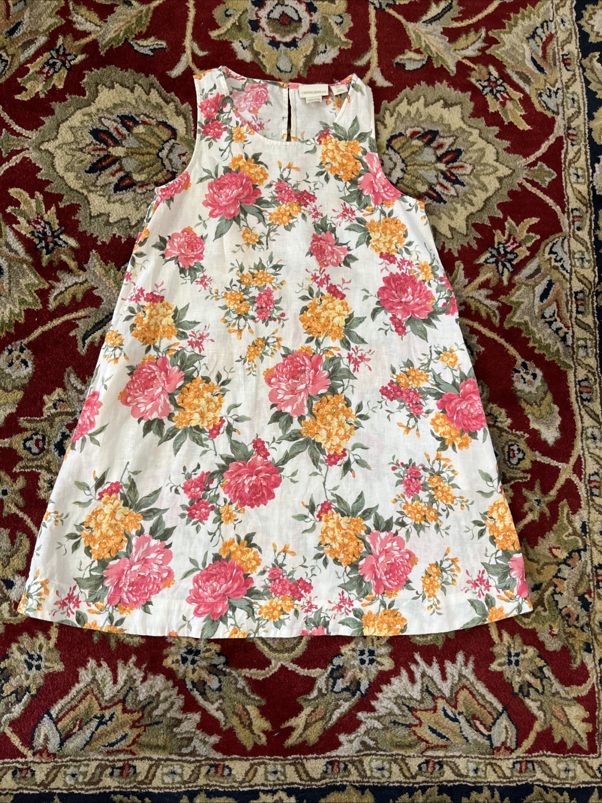 Cynthia Rowley S Floral 100% Linen Sleeveless Tank Cottage Dress Boho Summer