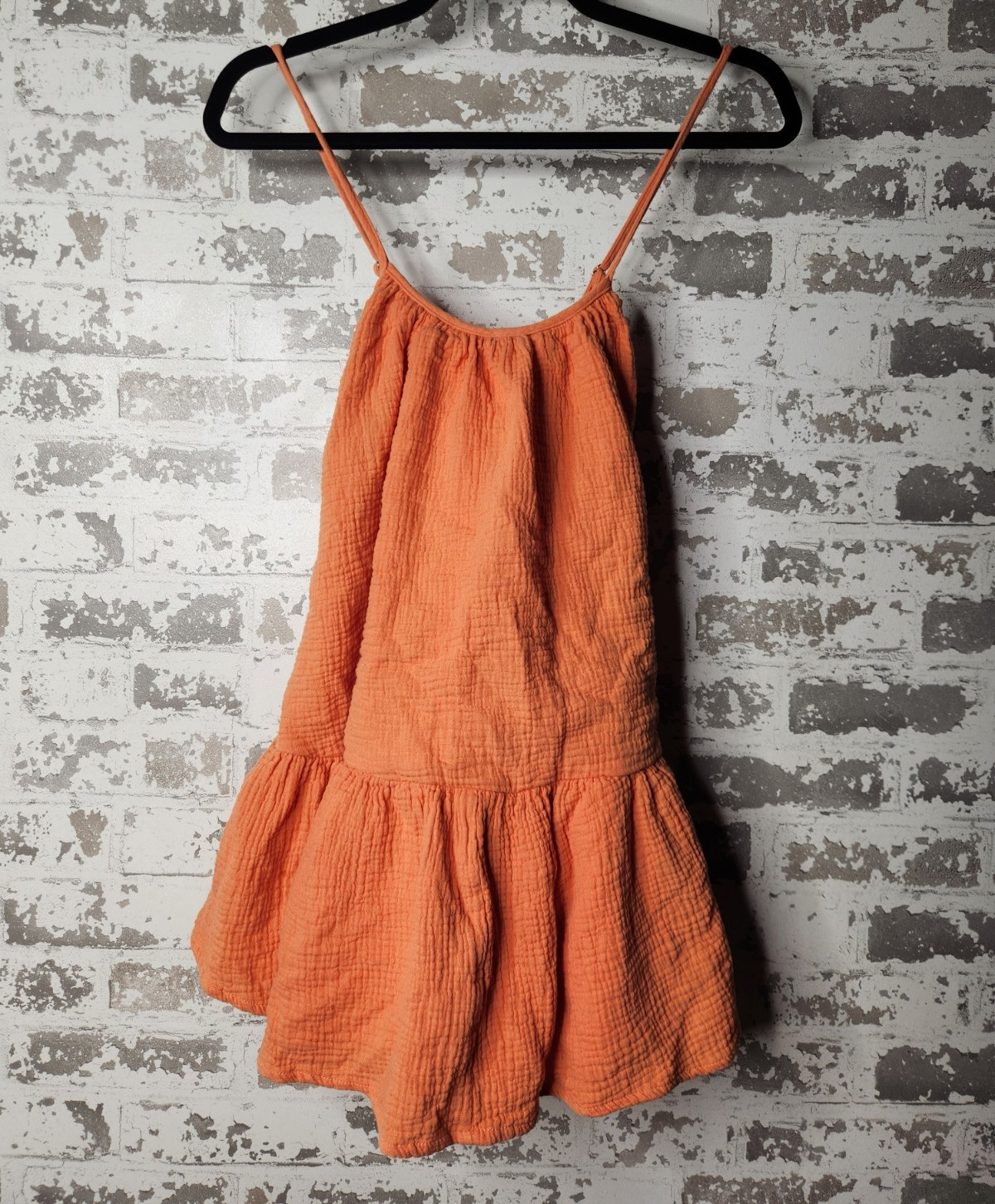 Mable Orange Mini Dress Women’s Size S Strappy Sleeveless Ruffle Hem MD2670