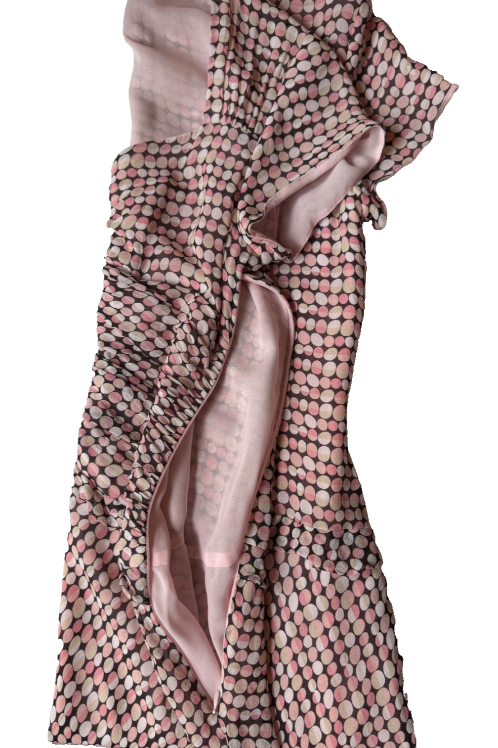 Yves Cassette Depeche Mode Sz 10 Pink White Tan Brown Geometric Print Dress Silk