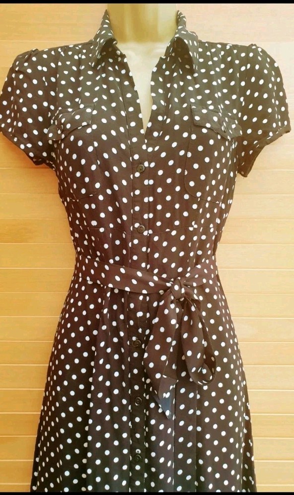 Vintage 1940s 1950s Style brown polka-dot Summer shirt dress Size 10 TWINWOOD
