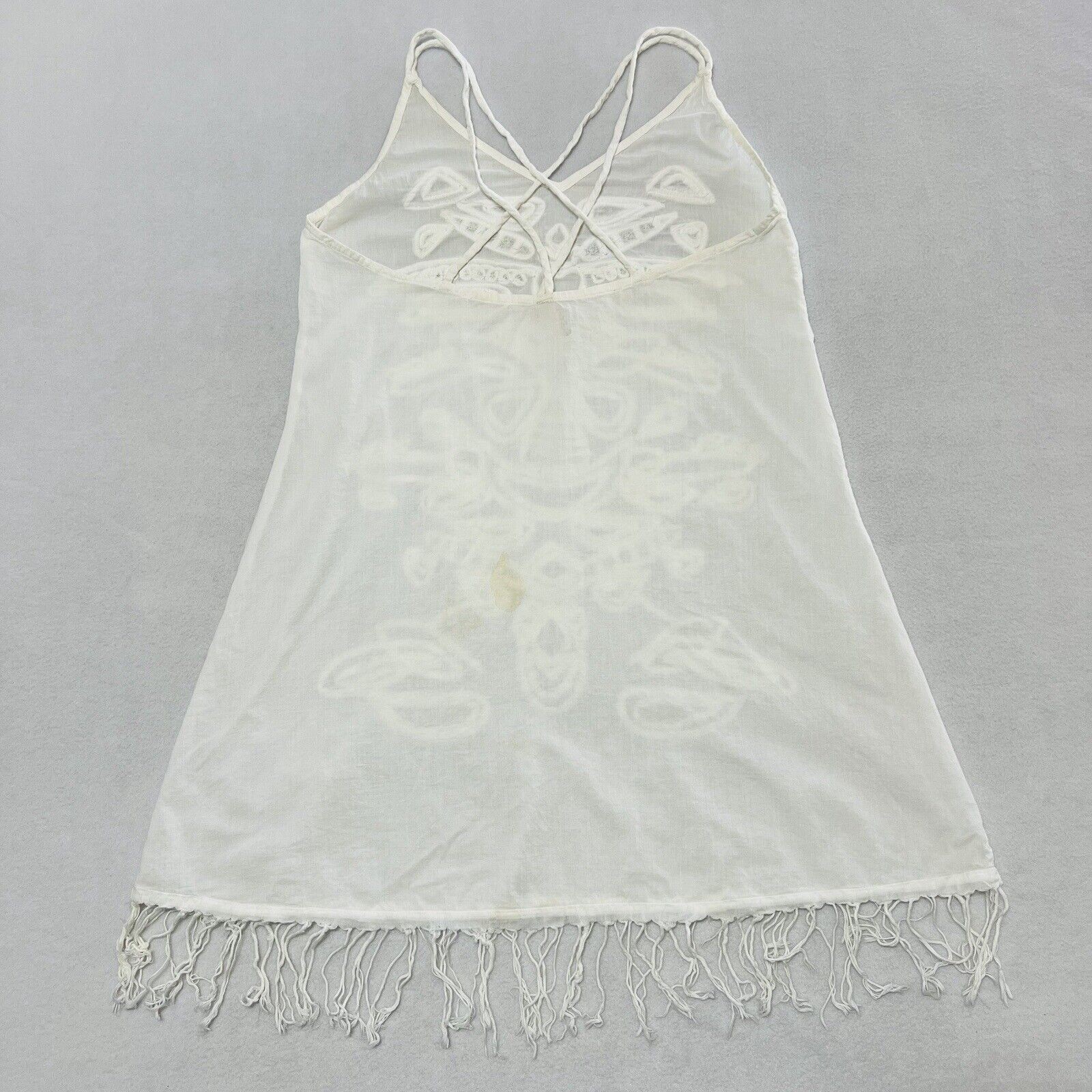 RAGA SMALL Boho White Beaded Tassel Mini Dress Sexy Sun Resort Wear Swim Coverup