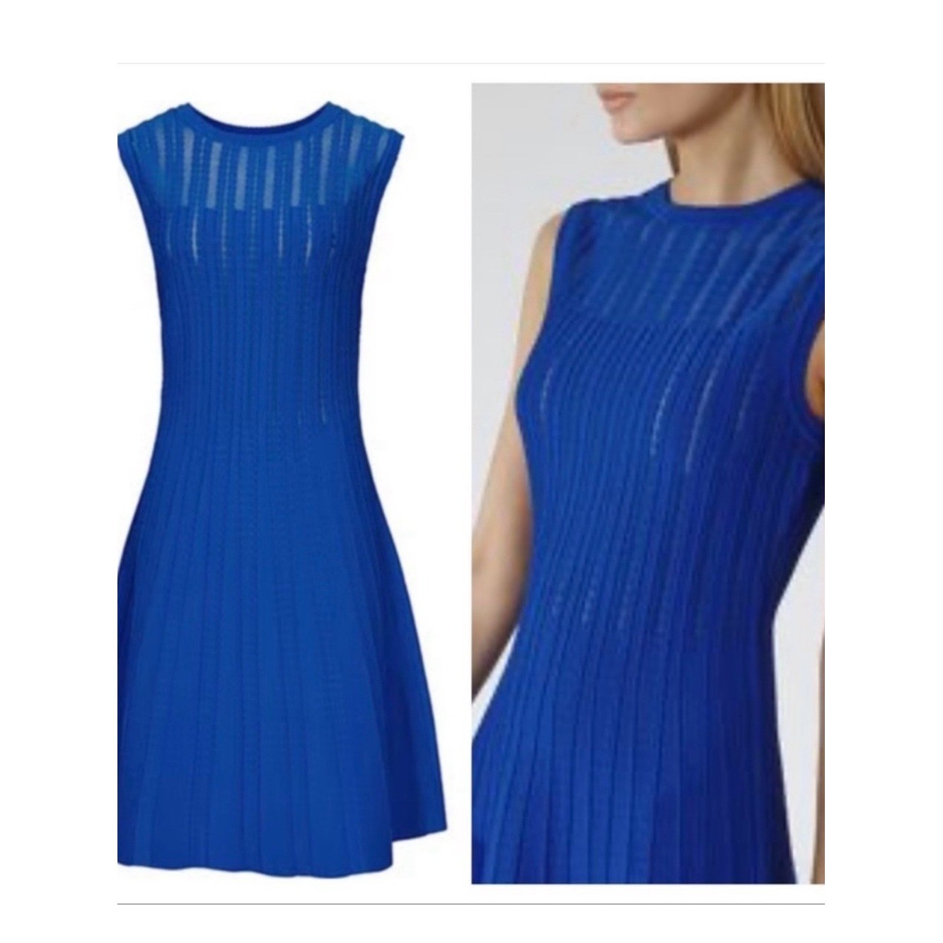 Reiss Electric Blue Sleeveless Ribbed Fit & Flare Mini Dress
