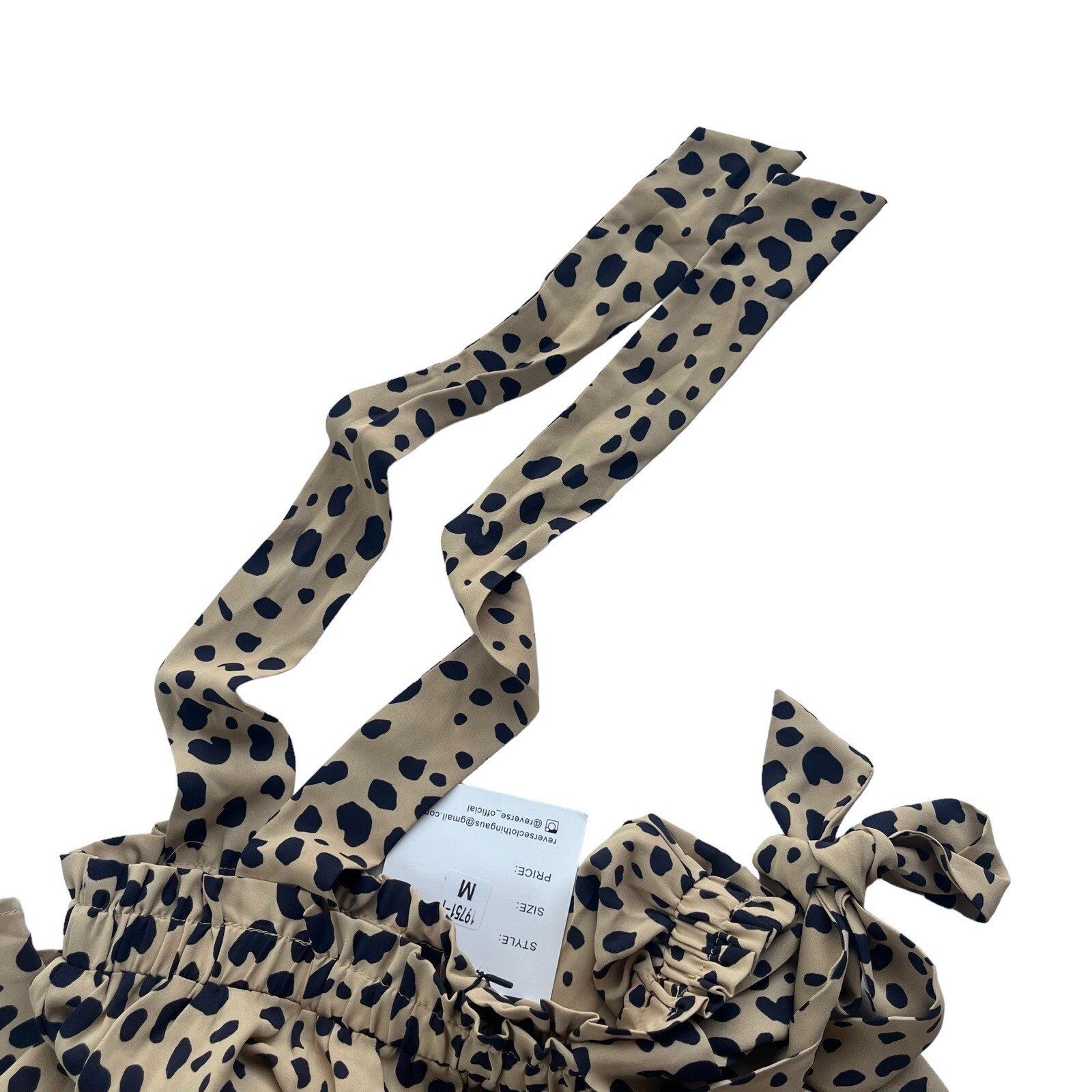 Reverse Womens Medium Tan Navy Cheetah Print Polyester Tent Tie Tank Flowy Dress