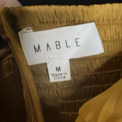 Mable Anthropologie Strapless Cut Out Satin Dress Taupe Mustard Yellow size M