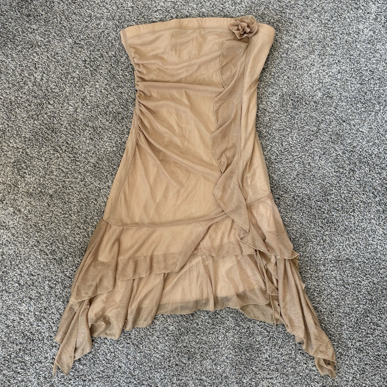 Vintage 90s Y2k Venus Strapless Gold Glittery Mini Dress Fairy Whimsy Goth