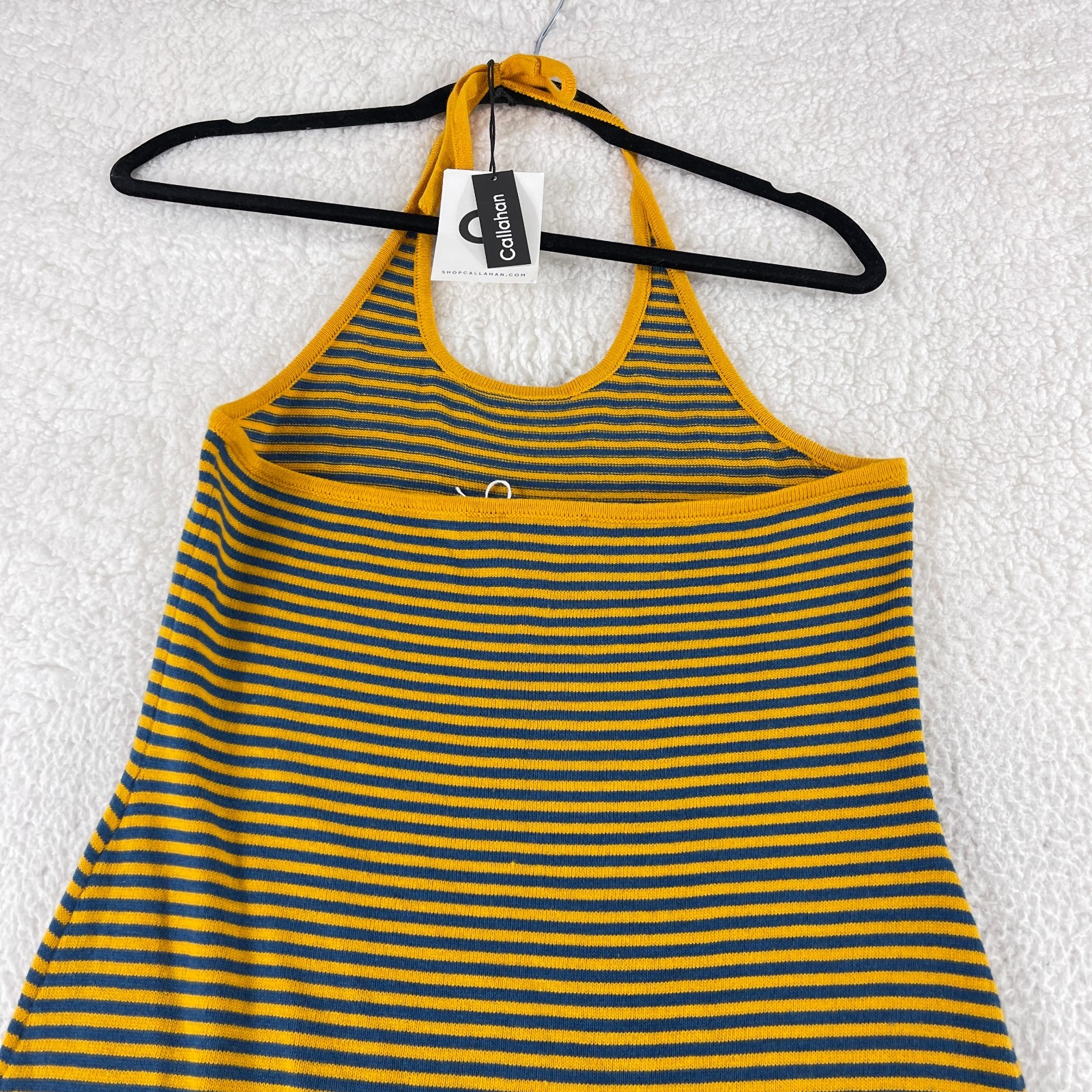 Callahan Nicky Halter Dress Womens Small Yellow Blue Stripe Knit Casual Pullover