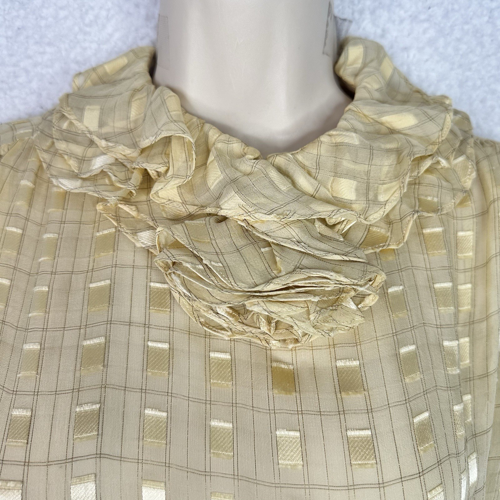 Vintage The Silk Farm ICINOO 100% Silk Sheer Grid Maxi Dress Slip Beige Size 12