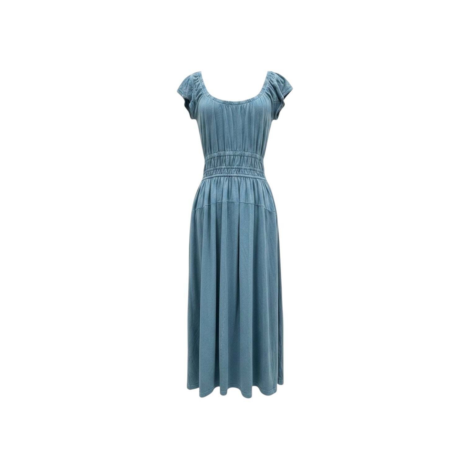 Treasure Bond Teal Chambray-Wash Organic Cotton Midi Dress Size M NWOT