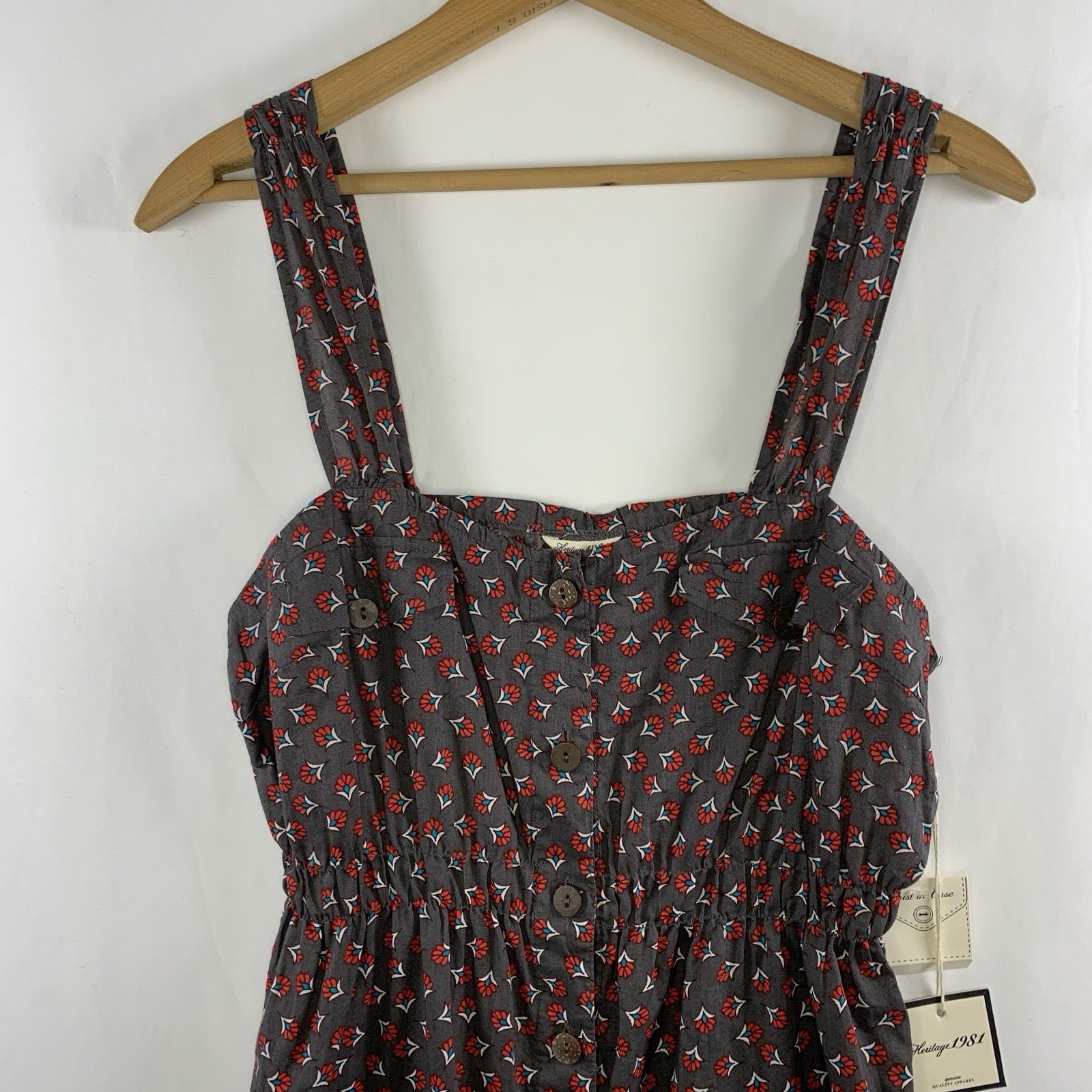 Y2K Cotton Button Front Tunic Dress Top Sz M Boho Festival Preppy Square Neck