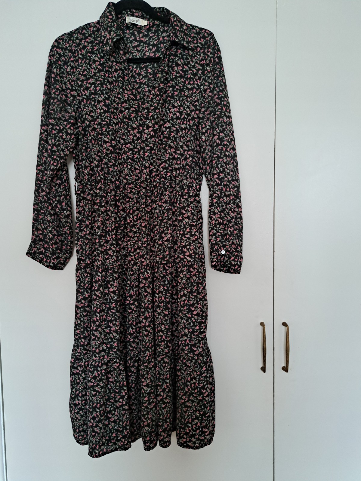 R&F Floral Midi Dress With Collar, Belt Loops Spring Summer Winter Autumn
