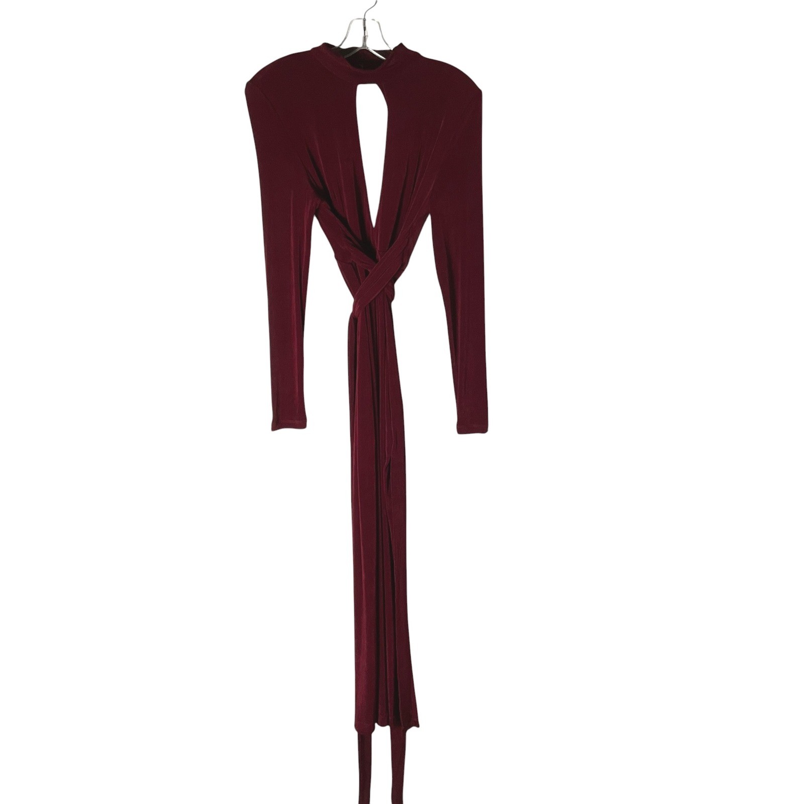 Bardot Ellis Maxi Dress Long Sleeve Backless Burgundy Sz Medium *READ FLAW*