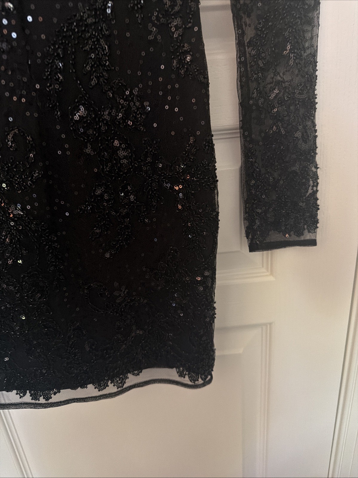 Altar’d State Black Beaded Sequined Lace Cocktail L/S Women’s Mini Dress XS NWT